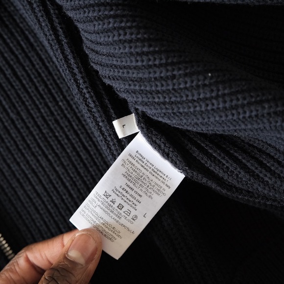 Bottega Veneta Ribbed Full Zip Cardigan Sweater Mens Black Blue Knit Luxury L - Picture 5 of 10